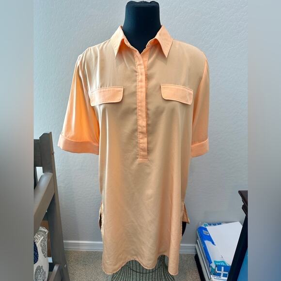 CHICO’S Melon Orange Half Sleeve Tunic Blouse Lightweight | Size 2 Large - Picture 2 of 7